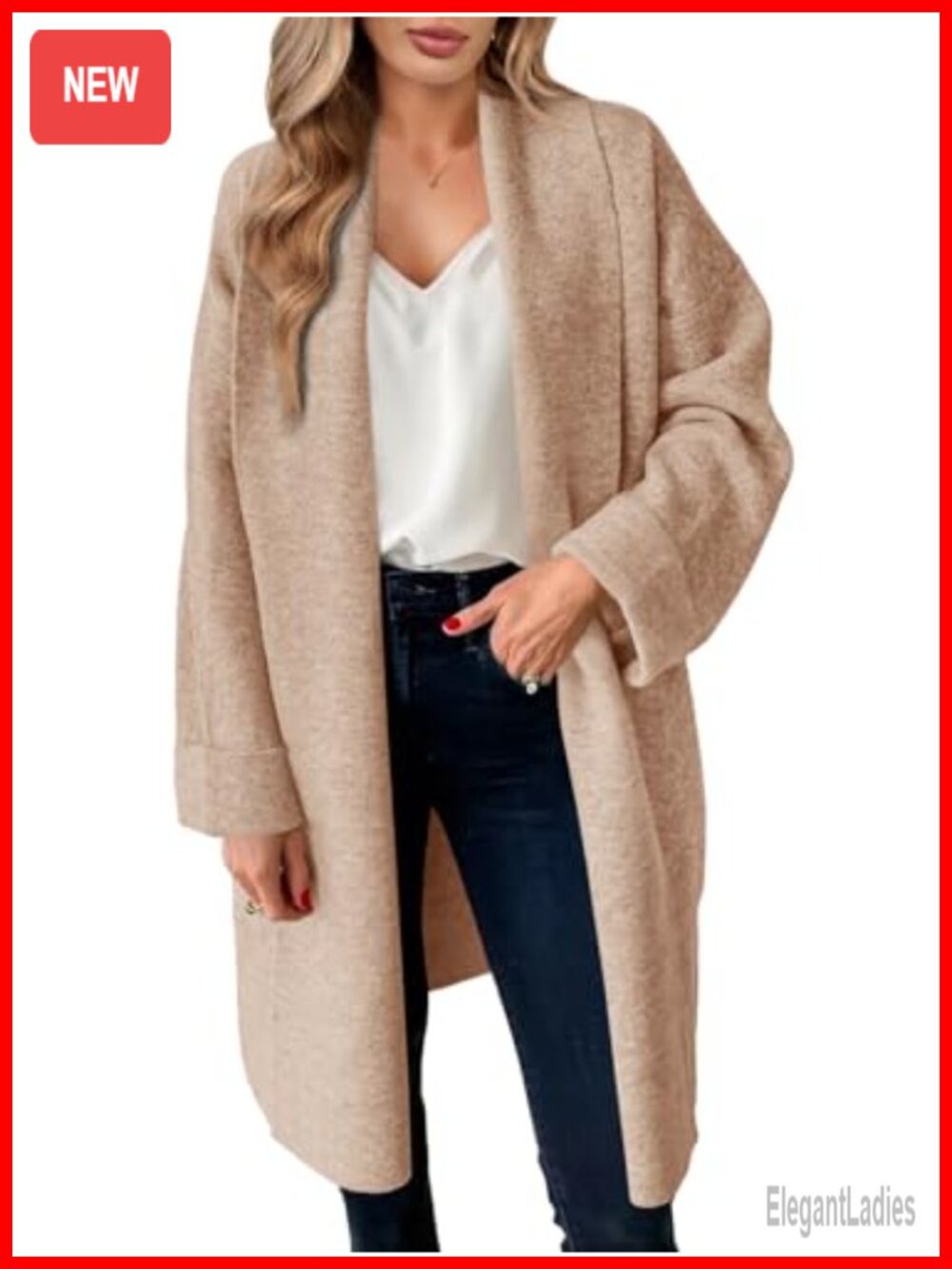 Chunky Knit Open Front Long Cardigan Oversized Slouchy Coatigan